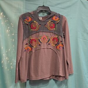 Sister Mary XS Cropped Hoodie With Colorful Floral Embroidery